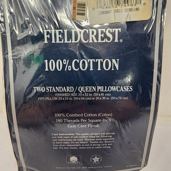 Fieldcrest 100% Cotton Pillowcases Std/Queen Floral Print 180 Thread Count - Picture 2 of 5